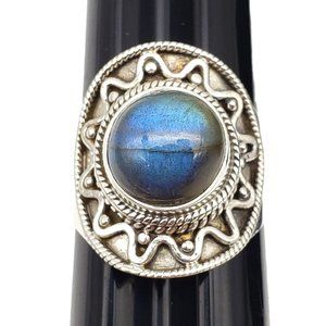 Blue Labradorite Ring Sterling Silver 925 Size 7.5